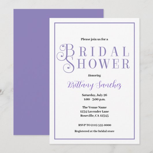 Invitation à la douche nuptiale Periwinkle Classy (Devant / Derrière)