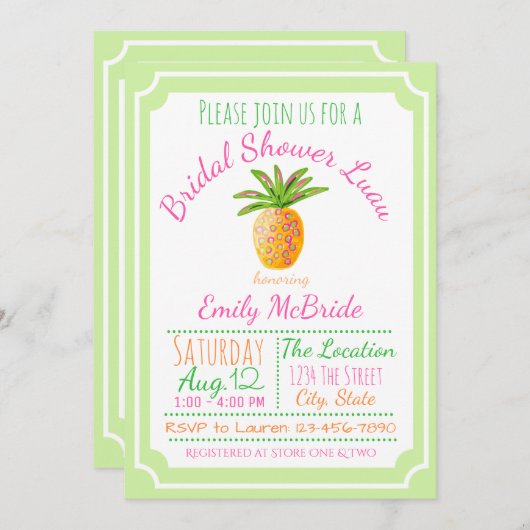 Invitation à la douche nuptiale Pineapple Luau (Devant / Derrière)