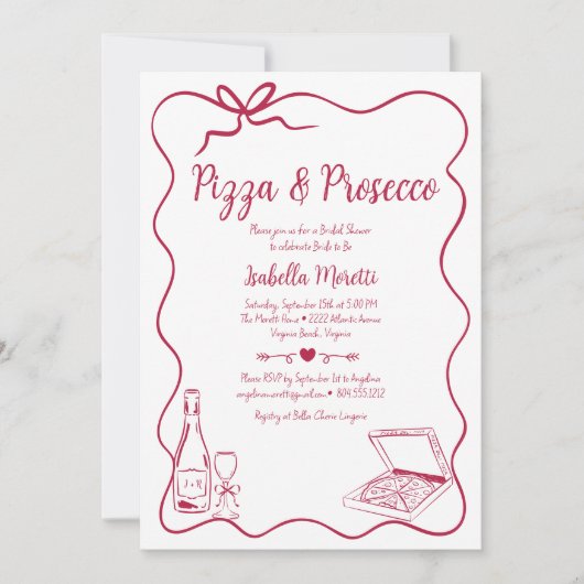 Invitation à la douche nuptiale Pizza et Prosecco (Devant)