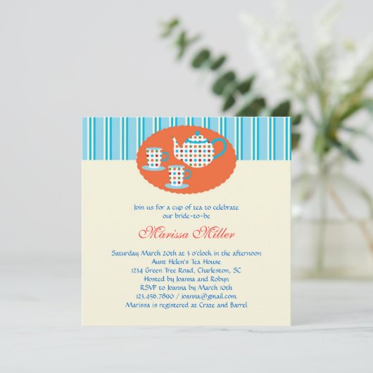 Invitation à la douche nuptiale Pot de thé Polka D (Debout devant)