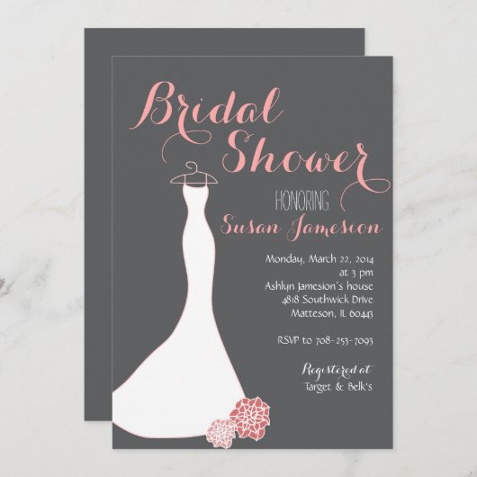 Invitation à la douche nuptiale pour mariée rose (Devant / Derrière)