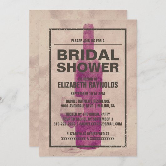 Invitation à la douche nuptiale pour une bouteille (Devant / Derrière)