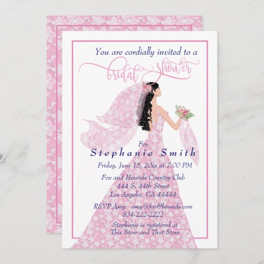 Invitation à la douche nuptiale "Pretty In Rose" (Devant / Derrière)