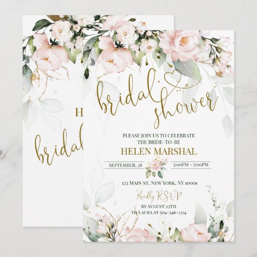 Invitation à la douche nuptiale rose (Devant / Derrière)