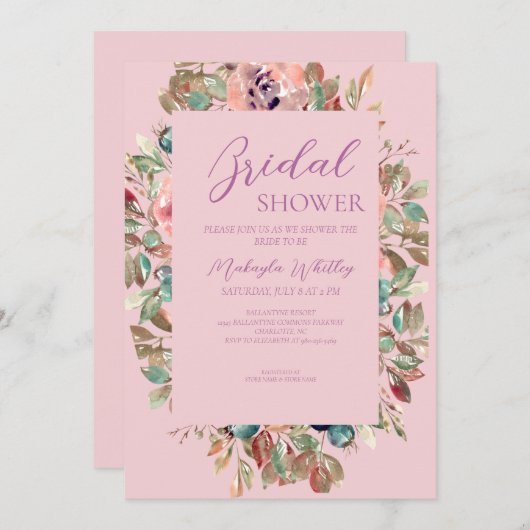 Invitation à la douche nuptiale rose (Devant / Derrière)