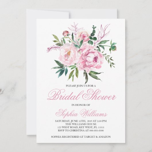 Invitation à la douche nuptiale rose (Devant)