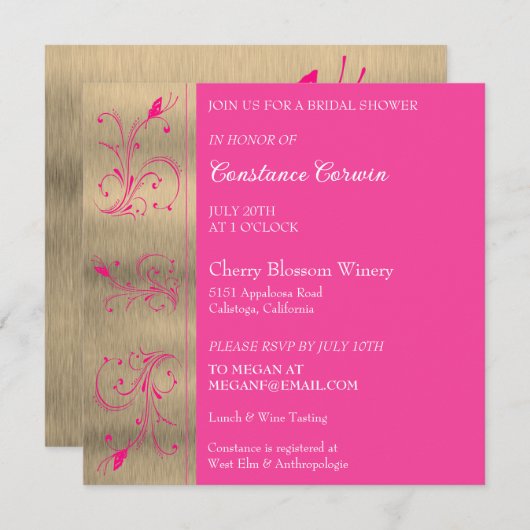 Invitation à la douche nuptiale rose (Devant / Derrière)