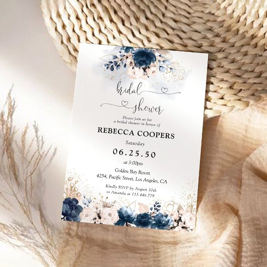 Invitation à la douche nuptiale Rose bleu et pouss
