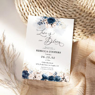 Invitation à la douche nuptiale Rose bleu et pouss