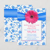 Invitation à la douche nuptiale rose bleu Gerbera  (Devant / Derrière)