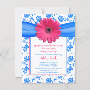 Invitation à la douche nuptiale rose bleu Gerbera