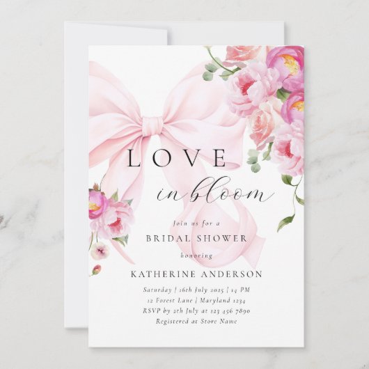 Invitation à la douche nuptiale rose Bow (Devant)