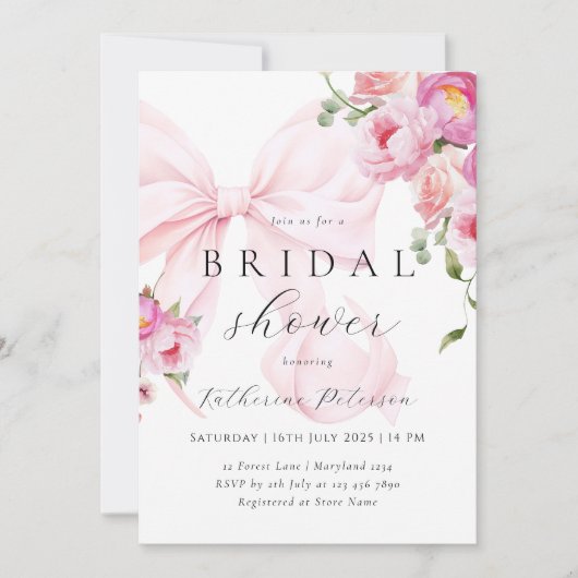 Invitation à la douche nuptiale rose Bow (Devant)