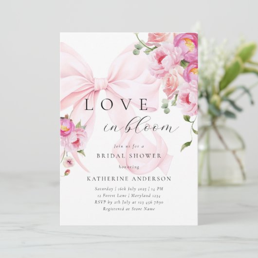 Invitation à la douche nuptiale rose Bow (Debout devant)