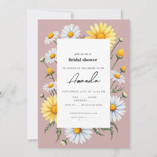 Invitation à la douche nuptiale rose Chamomile (Devant)