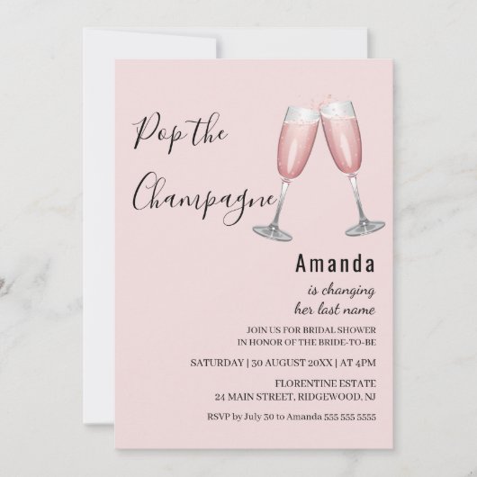 Invitation à la douche nuptiale rose Champagne (Devant)