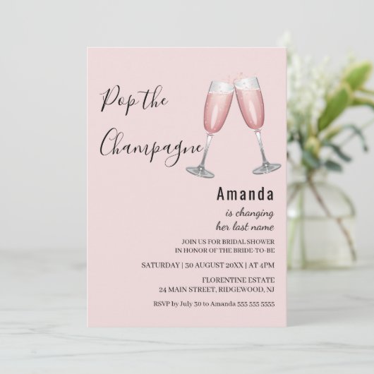 Invitation à la douche nuptiale rose Champagne (Debout devant)