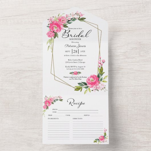 Invitation à la douche nuptiale rose chaud avec ca (À l'intérieur)