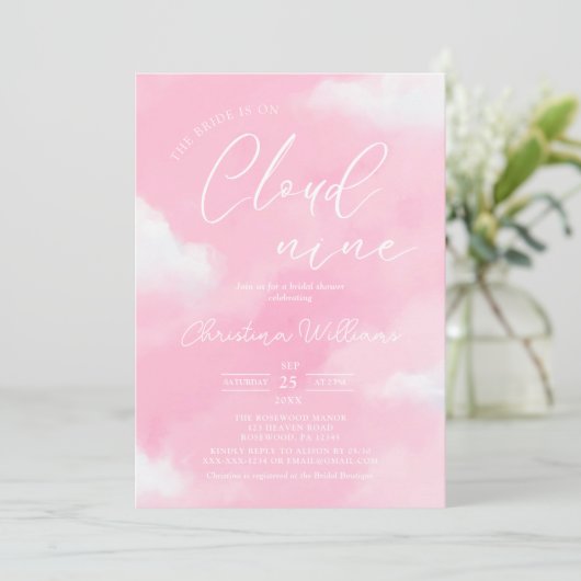 Invitation à la douche nuptiale rose Cloud 9 (Debout devant)