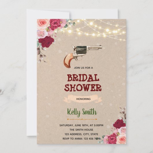 Invitation à la douche nuptiale rose d'armes à feu (Devant)