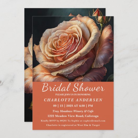 Invitation à la douche nuptiale Rose de couleur Pe (Devant / Derrière)