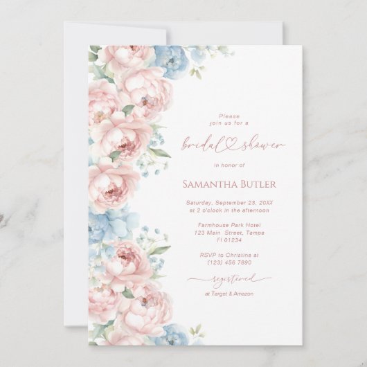 Invitation à la douche nuptiale rose et bleu (Devant)