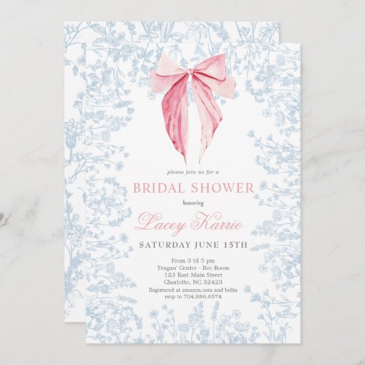 Invitation à la douche nuptiale rose et bleu (Devant / Derrière)