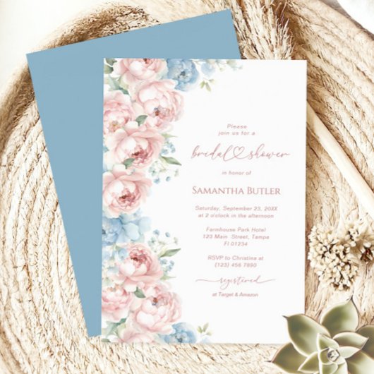 Invitation à la douche nuptiale rose et bleu