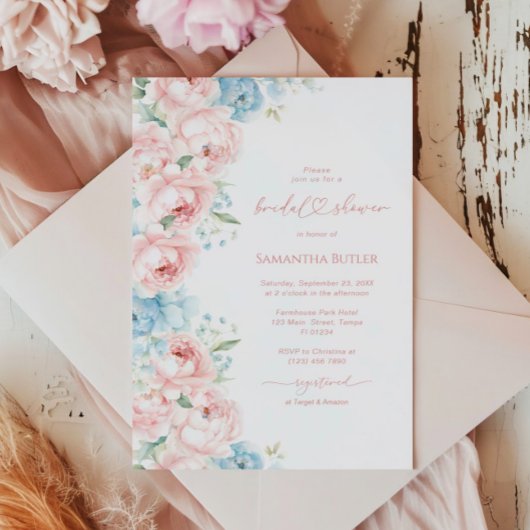 Invitation à la douche nuptiale rose et bleu