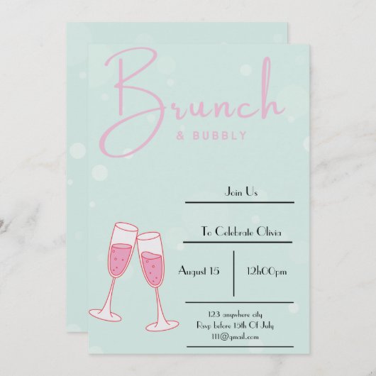 invitation à la douche nuptiale rose et bleu bébé (Devant / Derrière)