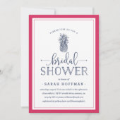 Invitation à la douche nuptiale rose et marine (Devant)