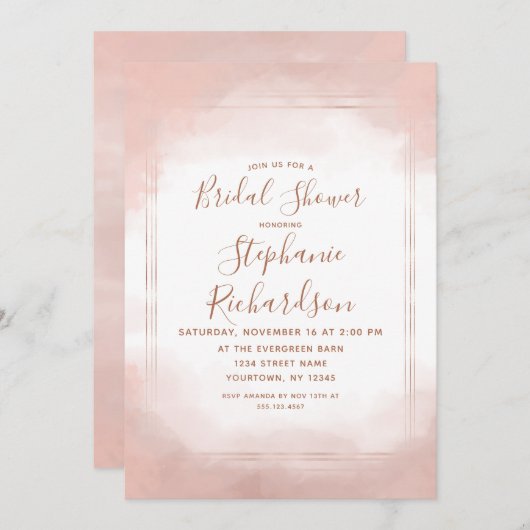 Invitation à la douche nuptiale rose et Rose (Devant / Derrière)