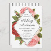 Invitation à la douche nuptiale rose et rose rouge (Devant / Derrière)