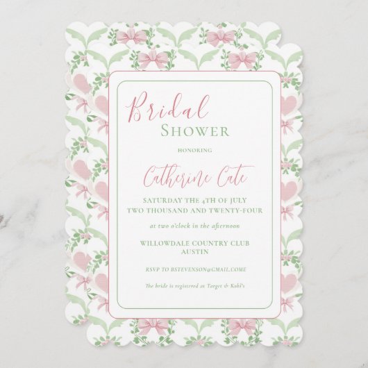 Invitation à la douche nuptiale rose et vert Vinta (Devant / Derrière)