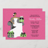 Invitation à la douche nuptiale rose et verte (Devant / Derrière)