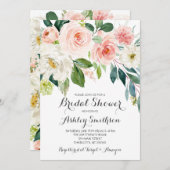 invitation à la douche nuptiale rose, fleurs roses (Devant / Derrière)
