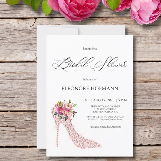 Invitation à la douche nuptiale rose florale haute