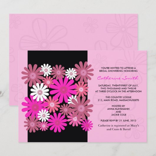 Invitation à la douche nuptiale rose Gerber Daisy (Devant / Derrière)