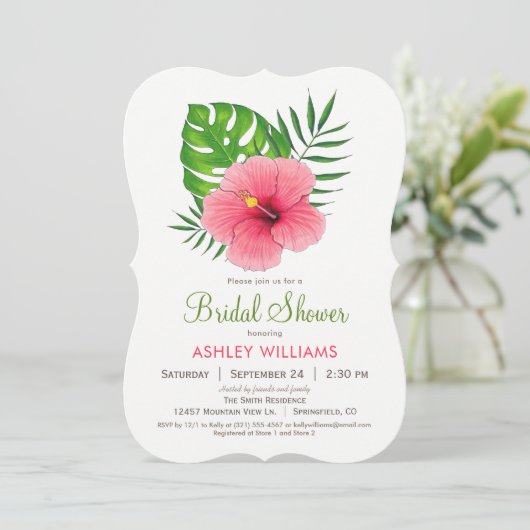 Invitation à la douche nuptiale rose Hibiscus (Debout devant)