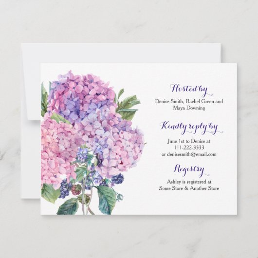 Invitation à la douche nuptiale rose Hydrangea (Dos)