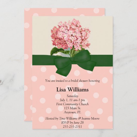 Invitation à la douche nuptiale rose Hydrangea (Devant / Derrière)