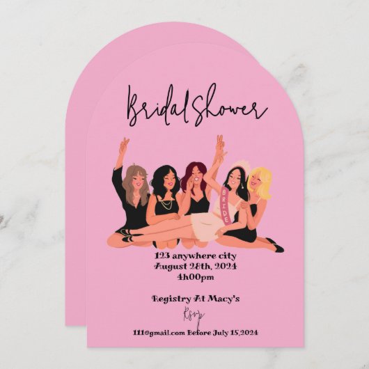 invitation à la douche nuptiale rose moderne (Devant / Derrière)