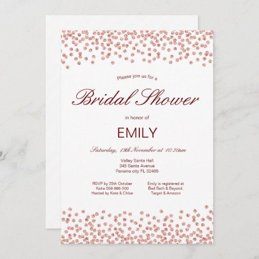 Invitation à la douche nuptiale Rose modifiable (Devant / Derrière)