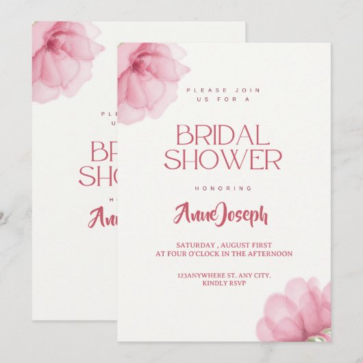 Invitation à la douche nuptiale rose modifiable (Devant / Derrière)