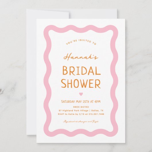 Invitation à la douche nuptiale rose orange rétro (Devant)