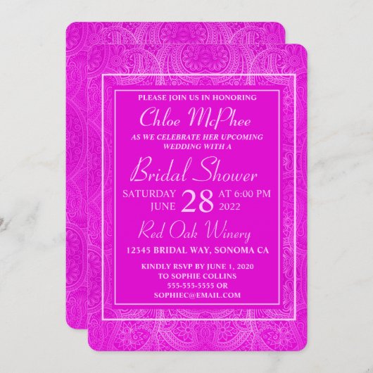 Invitation à la douche nuptiale rose Paisley (Devant / Derrière)