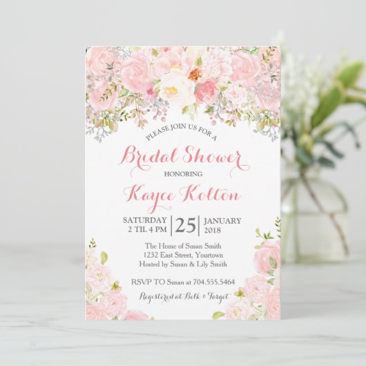 Invitation à la douche nuptiale rose pâle (Debout devant)