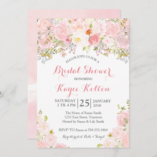 Invitation à la douche nuptiale rose pâle (Devant / Derrière)