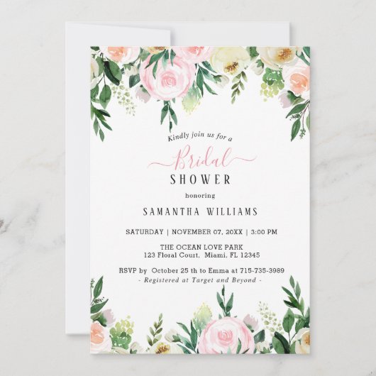 Invitation à la douche nuptiale rose pâle (Devant)