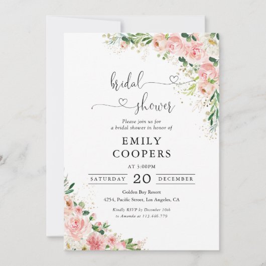 Invitation à la douche nuptiale rose pâle (Devant)